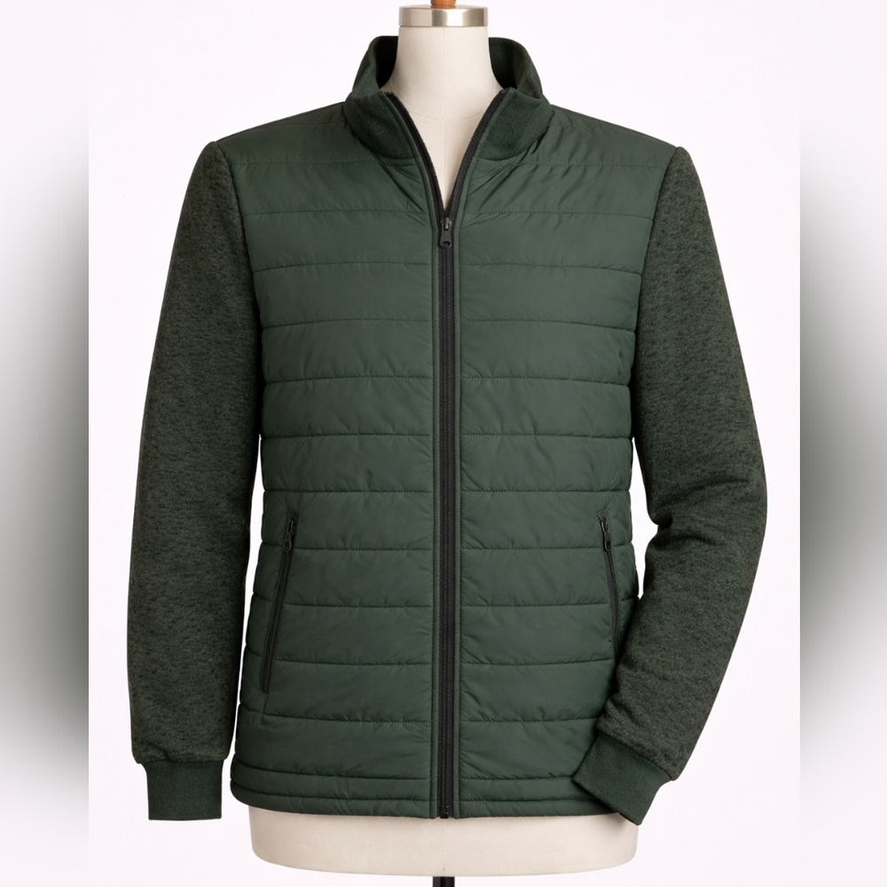 Zella Green Quilted Jacket Mixed Media Medium Large Emerald Soft Old Money